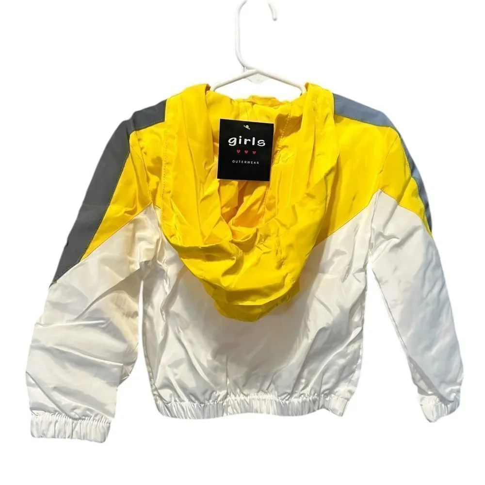 NWT Girls Toddler Yellow Lightweight Full Zip Windbreaker Jacket Hood Size 4T